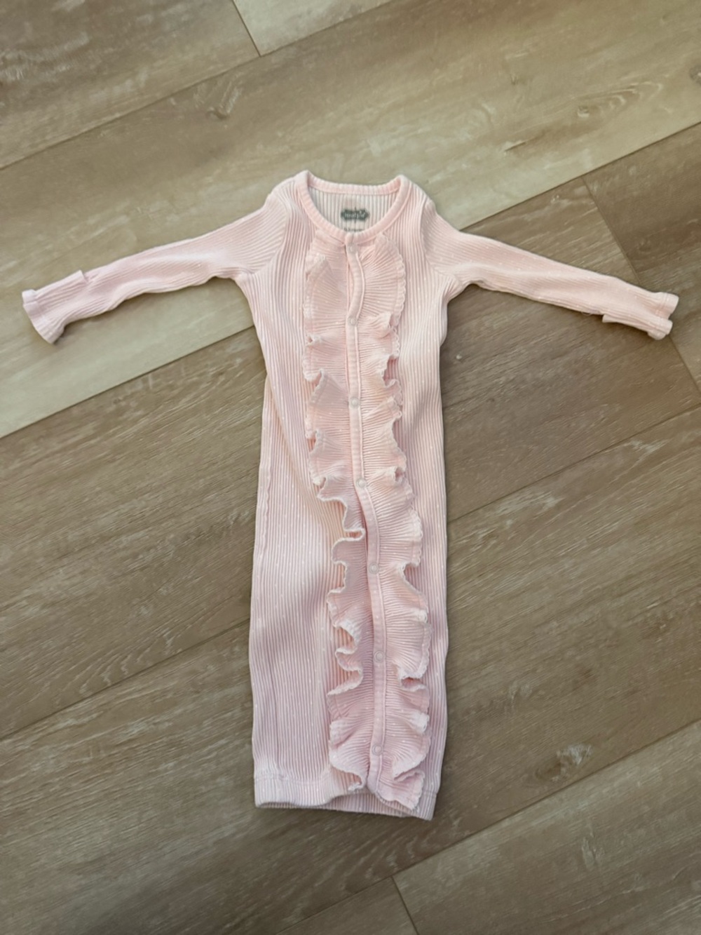 Mud pie gown 0-3 pink and white polka dot with ruffles